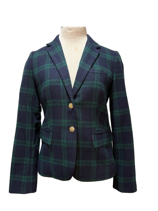 J. Crew Factory Jackets & Blazers - J Crew sz 4 wool green and blue plaid blazer with gold crested buttons